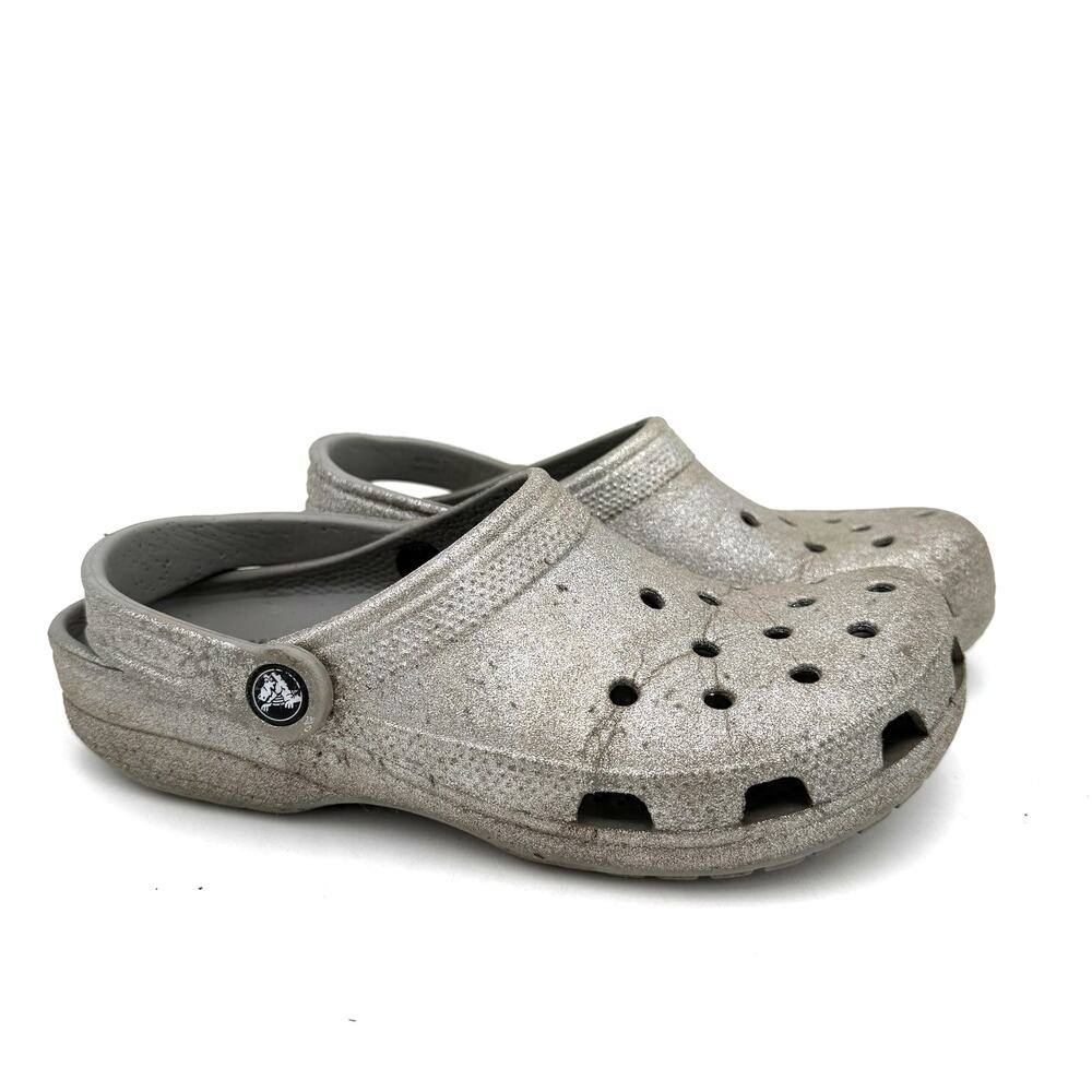 Crocs Women's Silver Glitter Classic Clogs Sandals Size 7